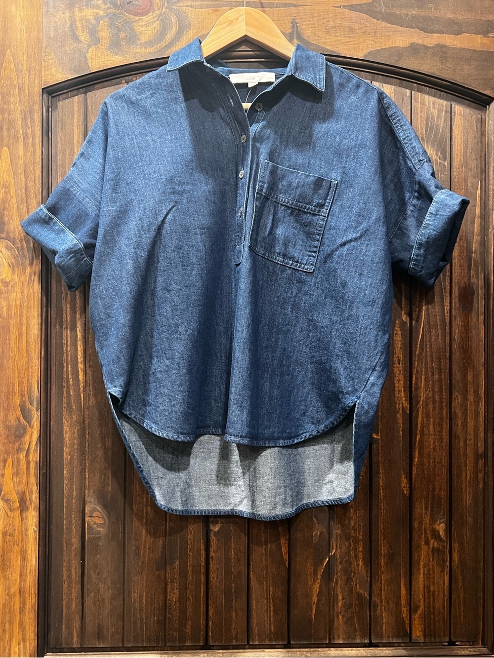 LOFT Indigo Blue Short-Sleeve Denim Button-Front Shirt